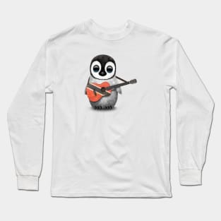 Baby Penguin Playing Trinidadian Flag Guitar Long Sleeve T-Shirt